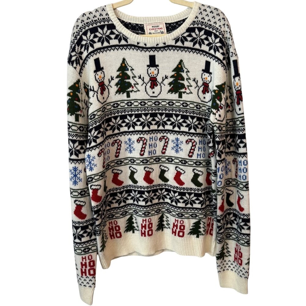 Merry Christmas Snowman Candy Cane Tree Sweater XL By Daisys Boutique